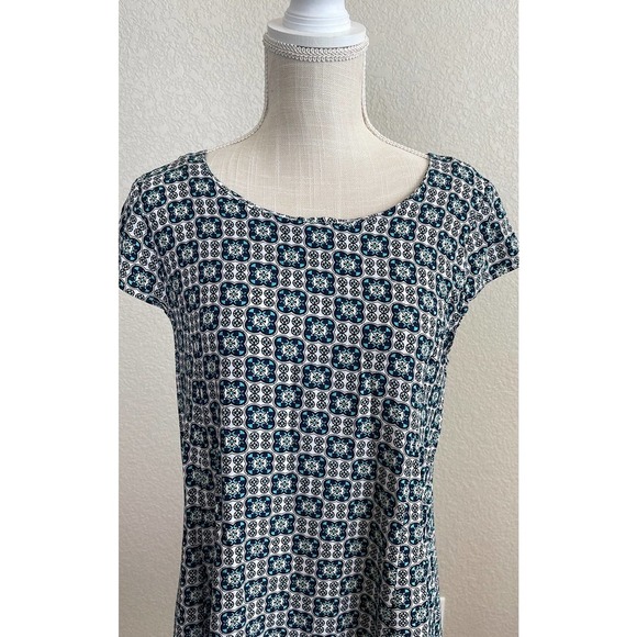 Hem & Thread 100% Rayon Dress Blue/Teal/White Size Large - Picture 2 of 6